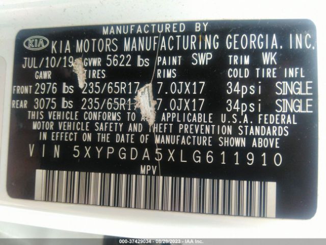5XYPGDA5XLG611910 KIA Sorento Lx V6