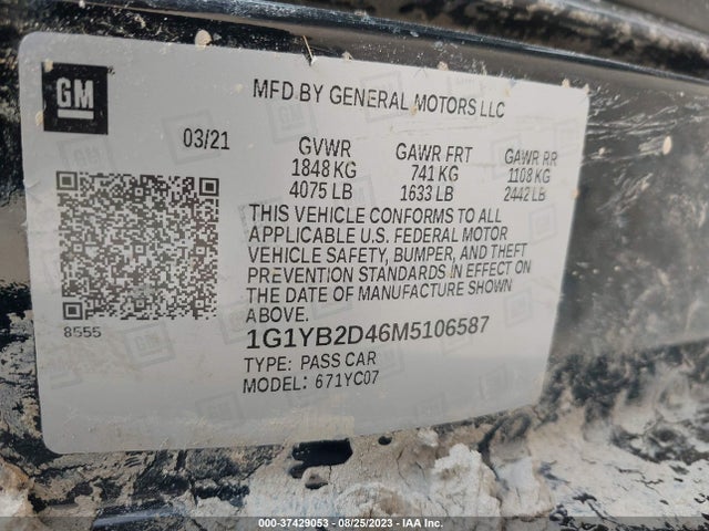 Chevrolet Corvette Stingray Rwd  2lt 2021 1G1YB2D46M5106587 Image 9