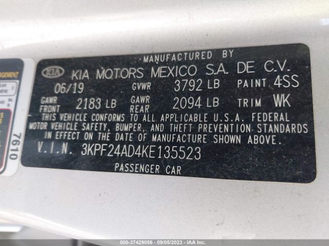 3KPF24AD4KE135523 KIA Forte Lxs
