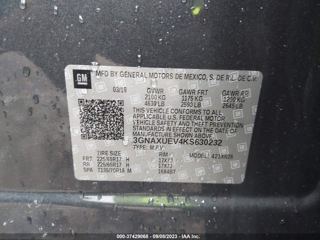 Chevrolet EQUINOX LT 2019 3GNAXUEV4KS630232 Image 9