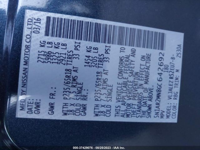 5N1AR2MN8GC642692 Nissan Pathfinder Sv
