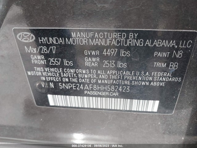 Hyundai Sonata 2.4l 2017 5NPE24AF8HH582423 Image 15
