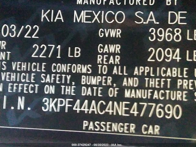 3KPF44AC4NE477690 KIA FORTE GT