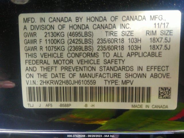 Honda Cr-v Ex-l 2018 2HKRW2H80JH610559 Image 9