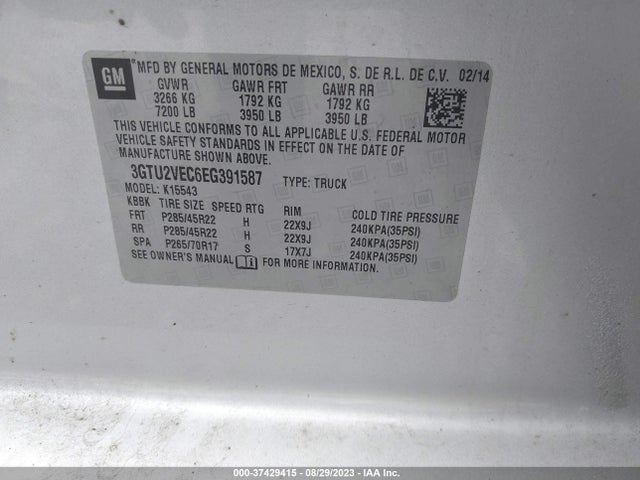 GMC Sierra 1500 Slt 2014 3GTU2VEC6EG391587 Image 9