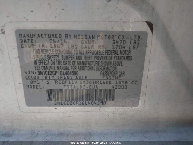 3N1CE2CP1GL404590 Nissan Versa Note S/s Plus/sv/sr/sl