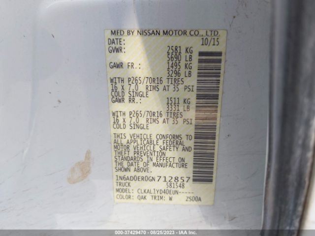 1N6AD0ER0GN712857 Nissan FRONTIER S