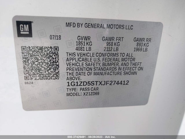 Chevrolet MALIBU LT 2018 1G1ZD5STXJF274412 Image 9