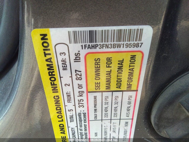 2011 FORD FOCUS SE VIN: 1FAHP3FN3BW195987