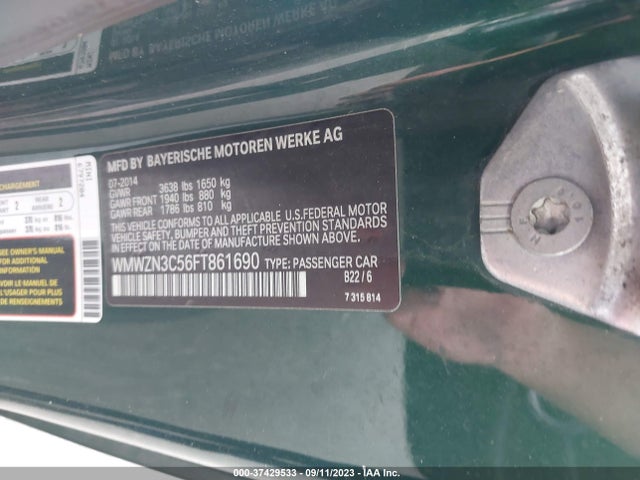 2015 MINI CONVERTIBLE WMWZN3C56FT861690 Photo 8