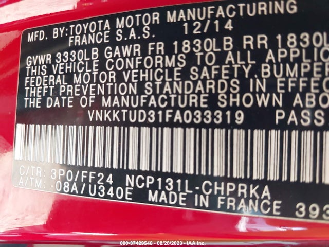 Toyota Yaris L/se/le 2015 VNKKTUD31FA033319 Image 10
