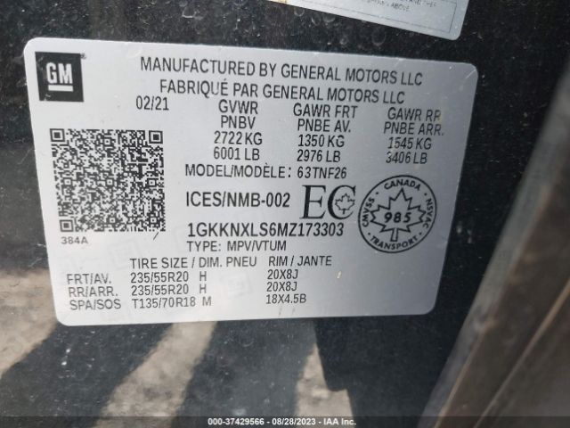 1GKKNXLS6MZ173303 GMC Acadia Denali