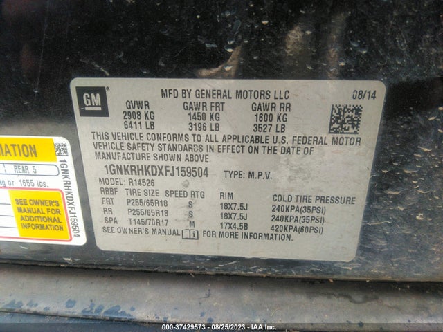 Chevrolet Traverse Lt 2015 1GNKRHKDXFJ159504 Image 9