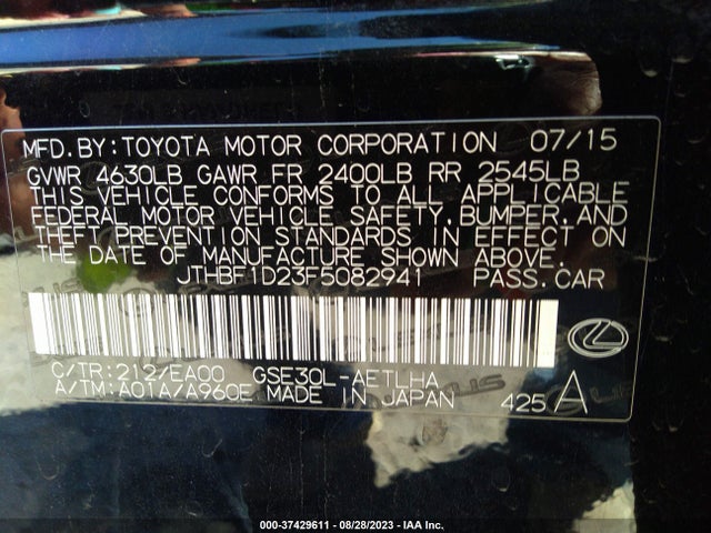 Lexus IS 250 2015 JTHBF1D23F5082941 Image 9