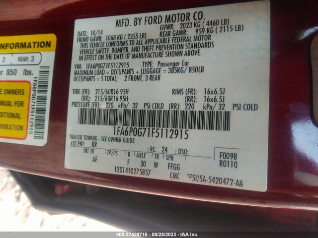 1FA6P0G71F5112915 Ford FUSION S