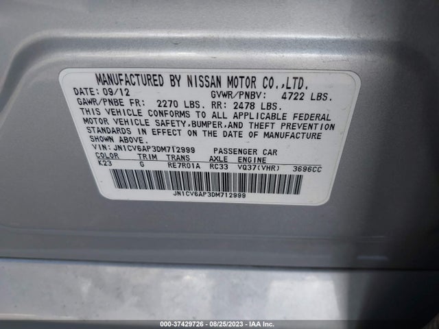 2013 INFINITI G37 SEDAN JOURNEY VIN: JN1CV6AP3DM712999