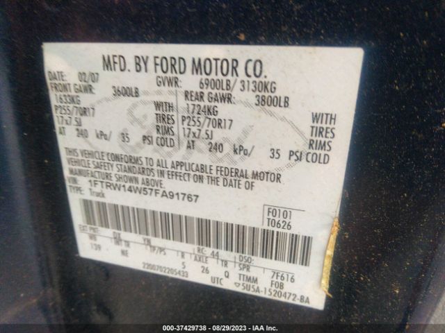 2007 FORD F-150 1FTRW14W57FA91767 Photo 8