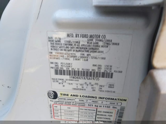 2007 FORD FREESTYLE SEL VIN: 1FMDK021X7GA19735