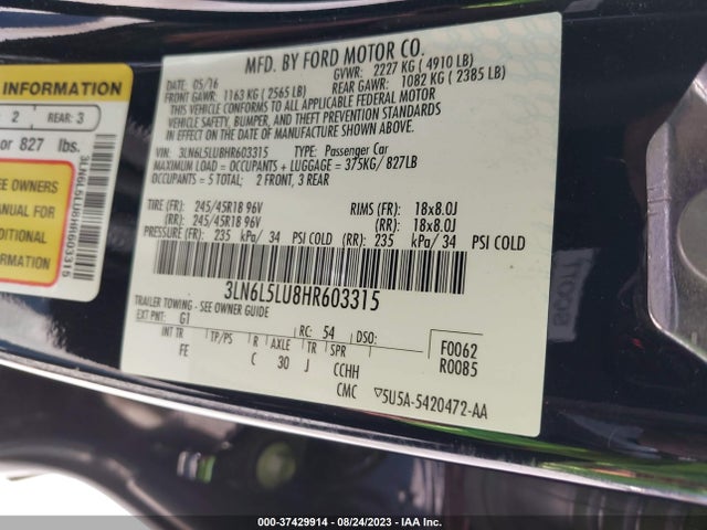 3LN6L5LU8HR603315 Lincoln Mkz Hybrid Select