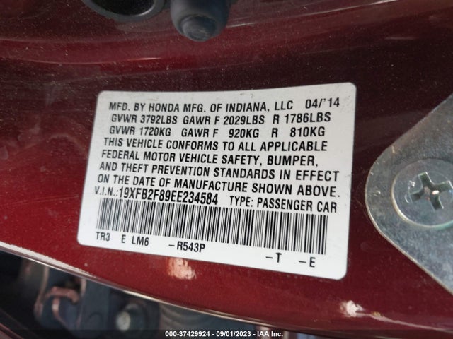 Honda Civic Sedan Ex 2014 19XFB2F89EE234584 Image 9