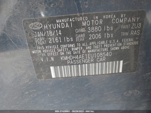 2014 HYUNDAI ELANTRA LIMITED VIN: KMHDH4AE1EU108540