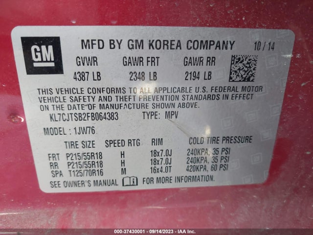 Chevrolet TRAX LTZ 2015 KL7CJTSB2FB064383 Image 9