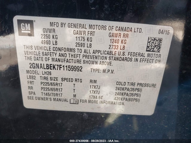 Chevrolet EQUINOX 1LT 2015 2GNALBEK7F1159992 Image 9
