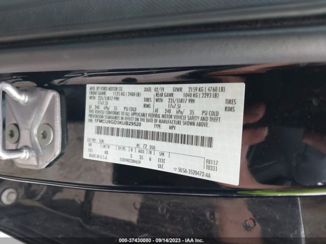 1FMCU9GD3KUB29520 Ford ESCAPE SE