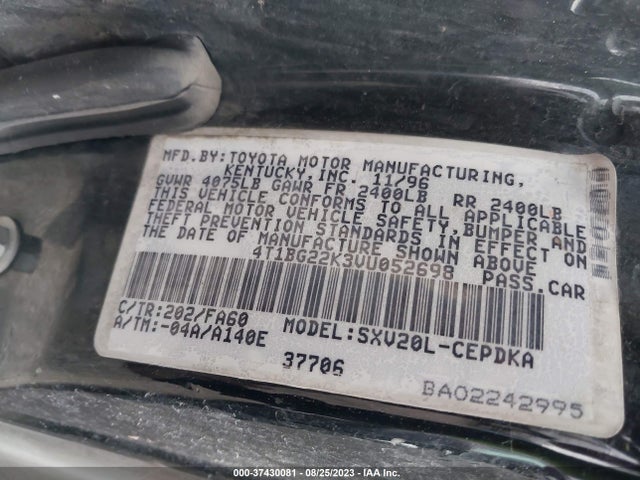 1997 TOYOTA CAMRY LE/XLE/CE VIN: 4T1BG22K3VU052698