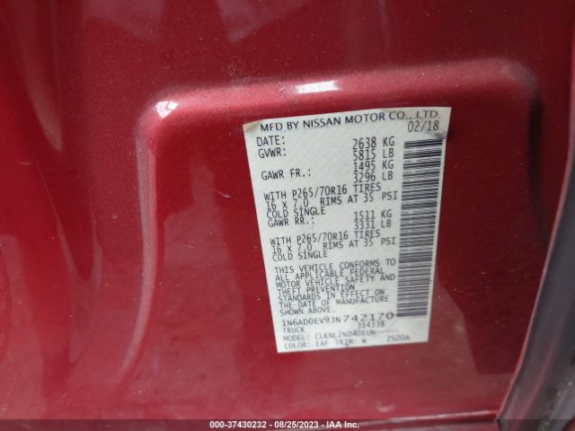 1N6AD0EV9JN742170 Nissan Frontier Sv V6