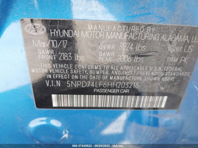 5NPD74LF6HH203218 Hyundai ELANTRA SE
