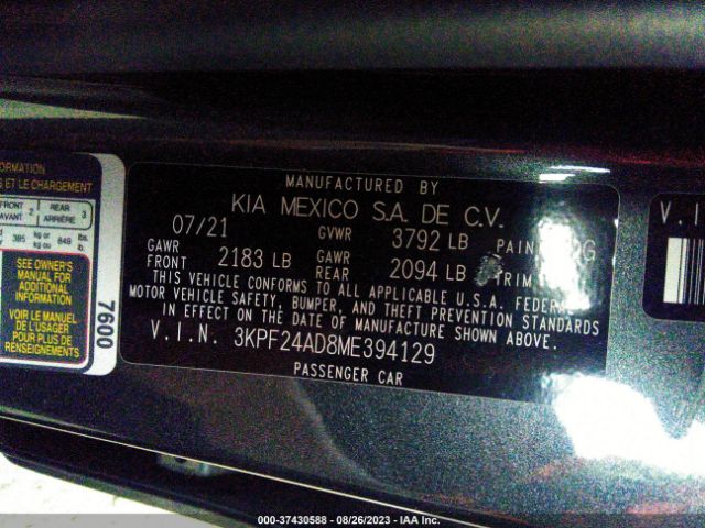 3KPF24AD8ME394129 KIA FORTE FE