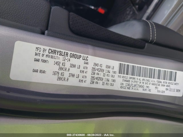 2015 JEEP GRAND CHEROKEE SRT VIN: 1C4RJFDJ0FC734543