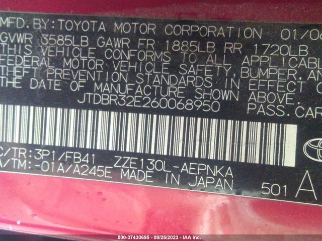 2006 TOYOTA COROLLA CE/LE VIN: JTDBR32E260068950