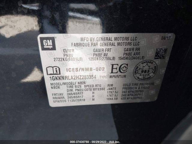1GKKNRLA2HZ283354 GMC ACADIA SLE