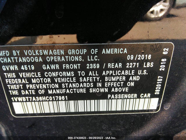 1VWBT7A36HC017961 Volkswagen Passat 1.8t Se