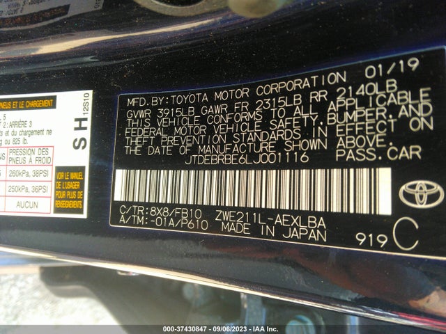 Toyota Corolla Hybrid Le 2020 JTDEBRBE6LJ001116 Image 9