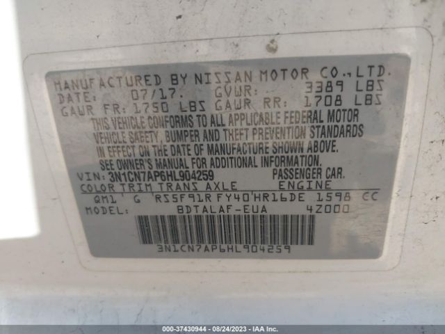 3N1CN7AP6HL904259 Nissan Versa Sedan S