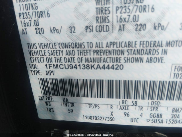 2008 FORD ESCAPE LIMITED VIN: 1FMCU94138KA44420