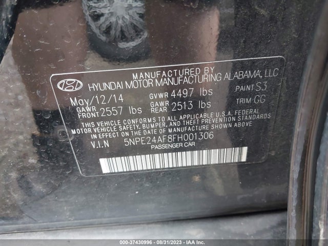 2015 HYUNDAI SONATA 2.4L SE VIN: 5NPE24AF8FH001306