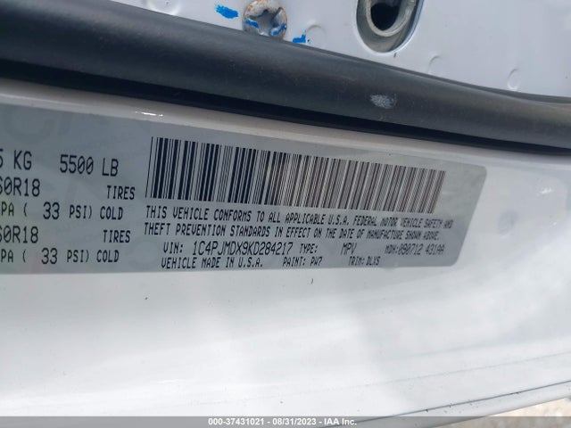 1C4PJMDX9KD284217 Jeep Cherokee Limited