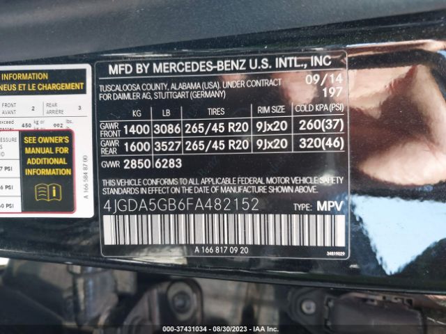 4JGDA5GB6FA482152 Mercedes-Benz Ml 400