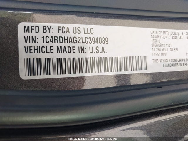 Dodge Durango Sxt 2020 1C4RDHAG2LC394089 Image 9