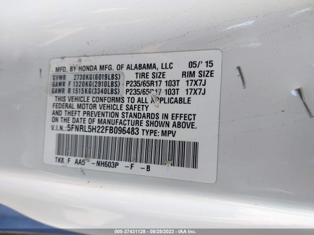 Honda ODYSSEY LX 2015 5FNRL5H22FB096483 Image 9