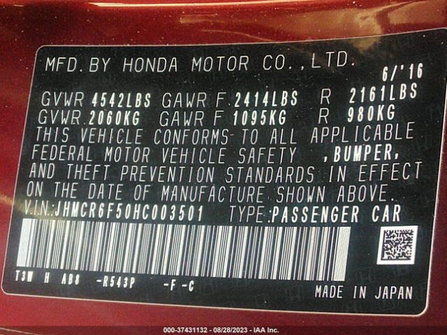JHMCR6F50HC003501 Honda Accord Hybrid Ex-l