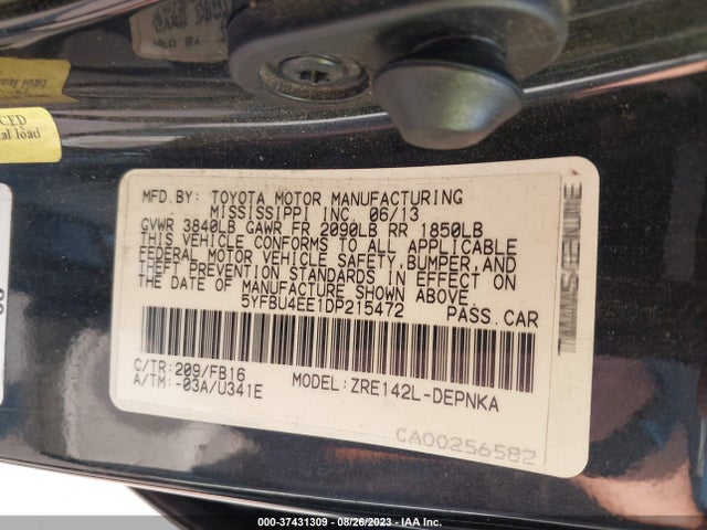 2013 TOYOTA COROLLA LE VIN: 5YFBU4EE1DP215472