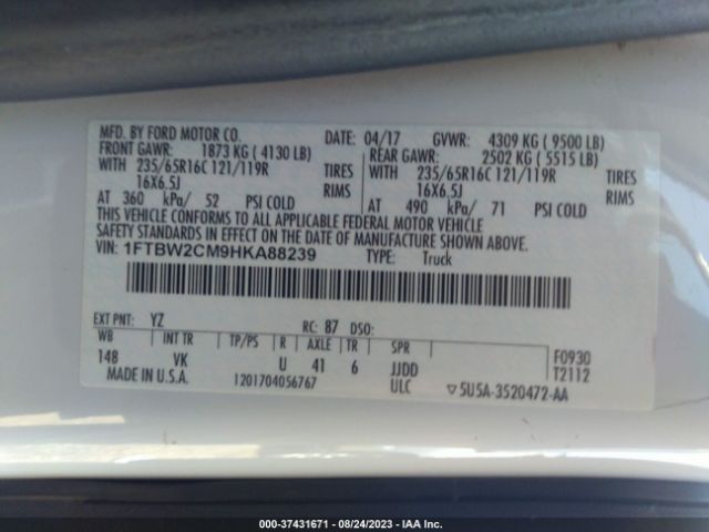 1FTBW2CM9HKA88239 Ford TRANSIT VAN