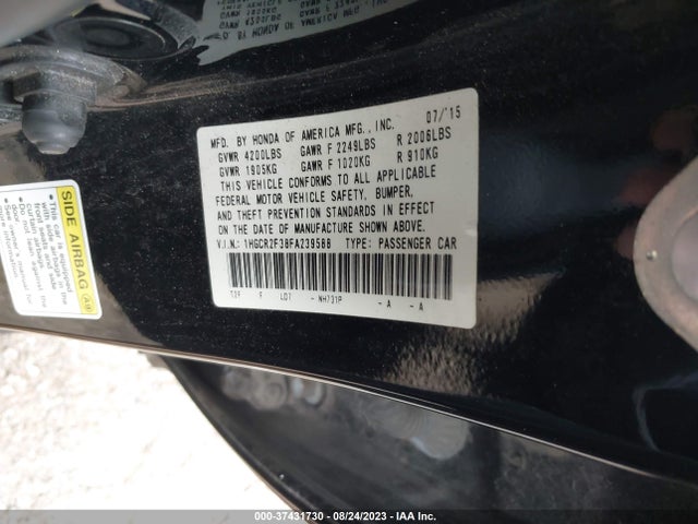 Honda ACCORD LX 2015 1HGCR2F38FA239588 Image 9