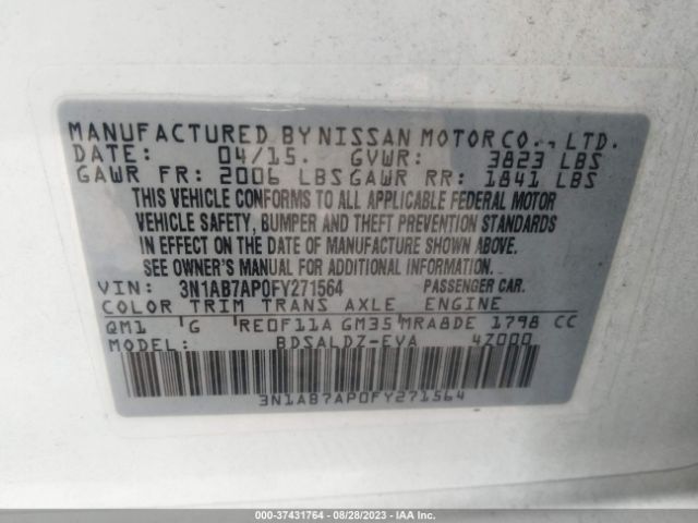 3N1AB7AP0FY271564 Nissan Sentra Sr/sl/s/sv/fe+ S