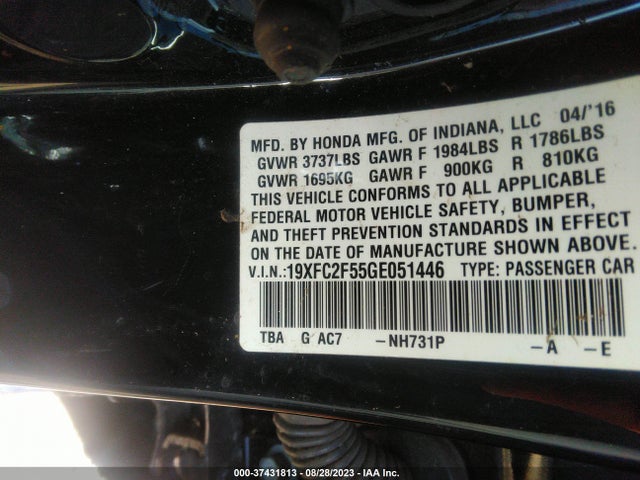 2016 HONDA CIVIC SEDAN LX VIN: 19XFC2F55GE051446